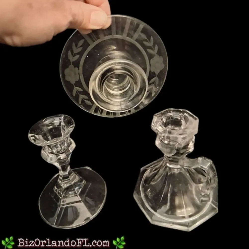 VINTAGE: Lot (3) Elegant Styles & Size Glass Candlestick Holders Art Glass Decor